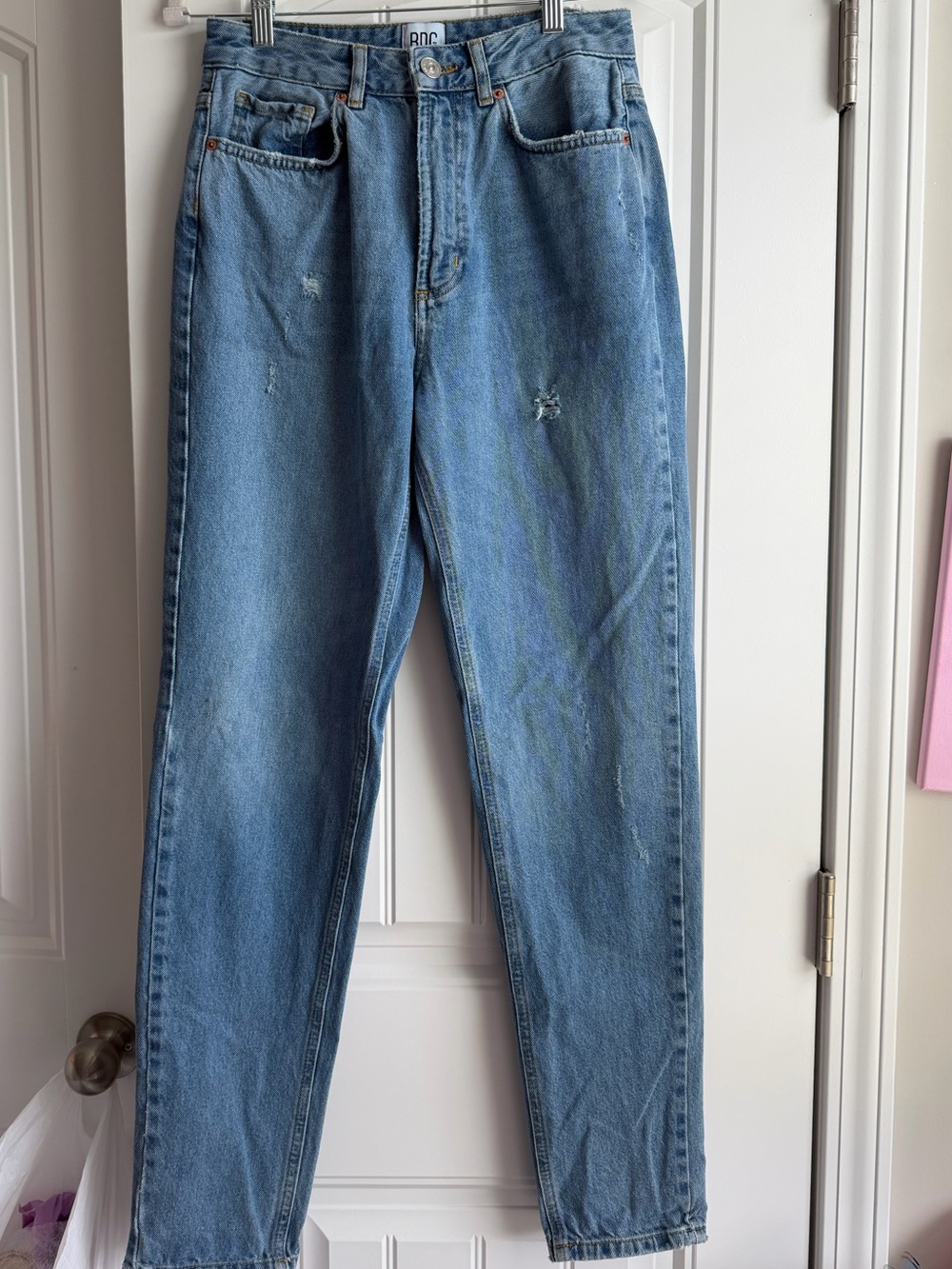 BDG Light Blue Mom Jeans with Faded Wash - Picture 3 of 4